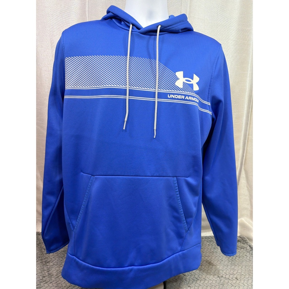 Under Armour ColdGear Mens Med Blue Graphic Pullover Hoodie Loose Fit Sweatshirt